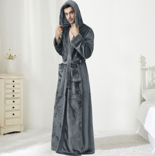 Couples AutumnWinter Hooded Warm Flannel Robe photo 6