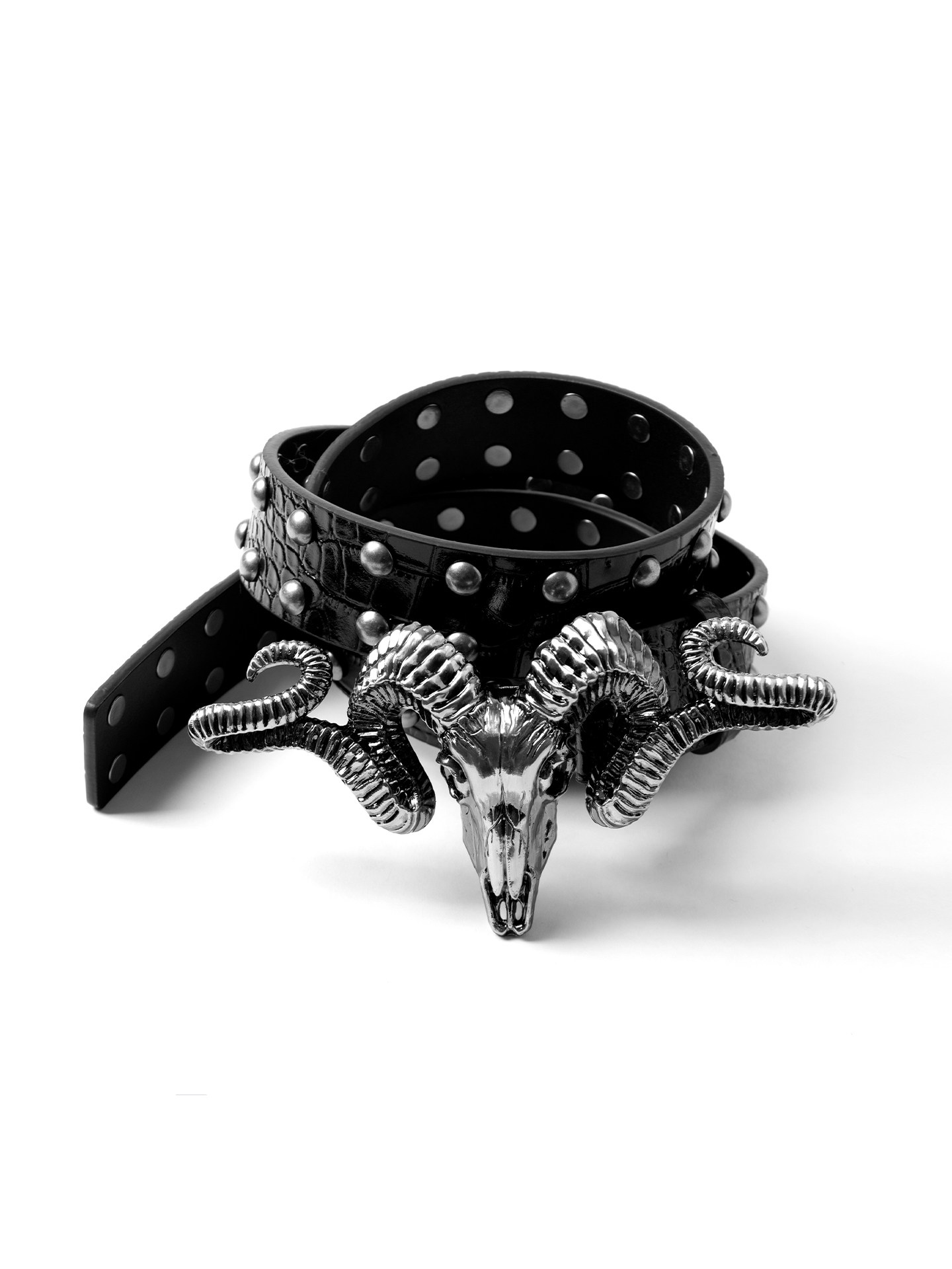 Distressed Skull And Sheep-head Belt Made From Full-grain Cowhide photo 5