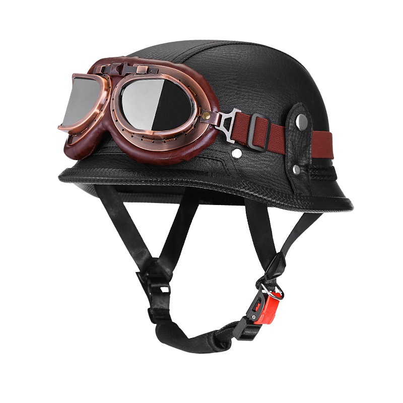 Retro-style PU Leather Motorcycle Helmet photo 3