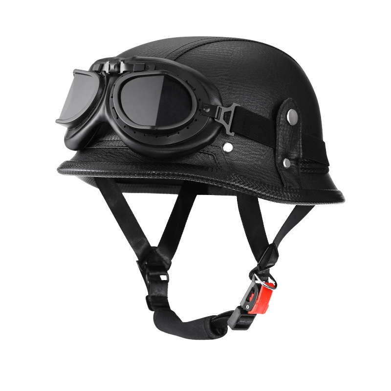 Retro-style PU Leather Motorcycle Helmet photo 2