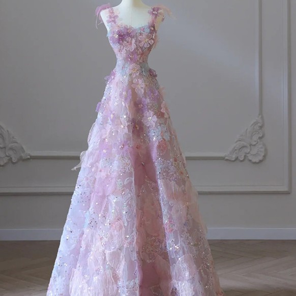 Purple Floral Evening Gown For Women photo 1