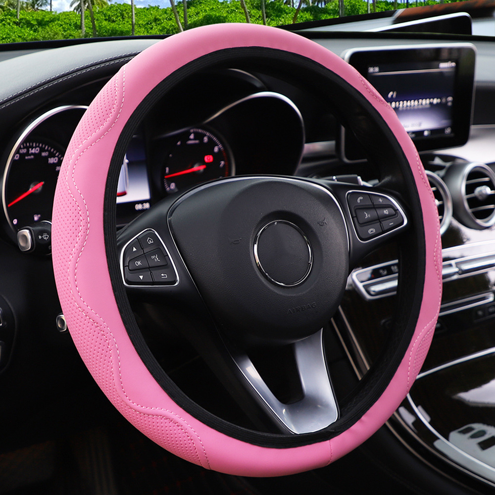 Fiber Leather Embossed Corrugated Elastic Stretch Steering Wheel Cover photo 1