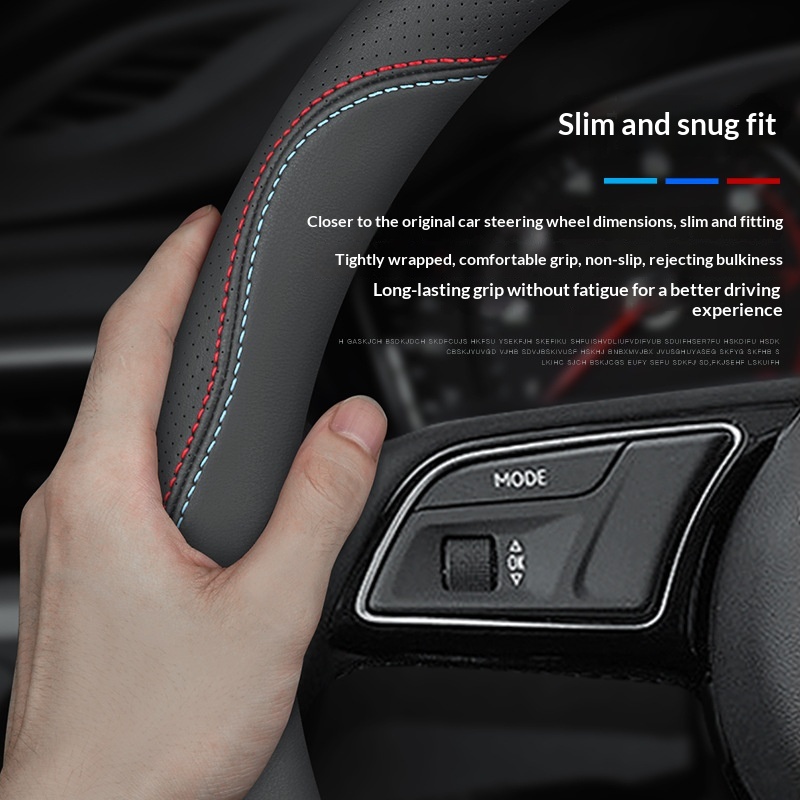 Cowhide Steering Wheel Cover Sporty Style photo 5