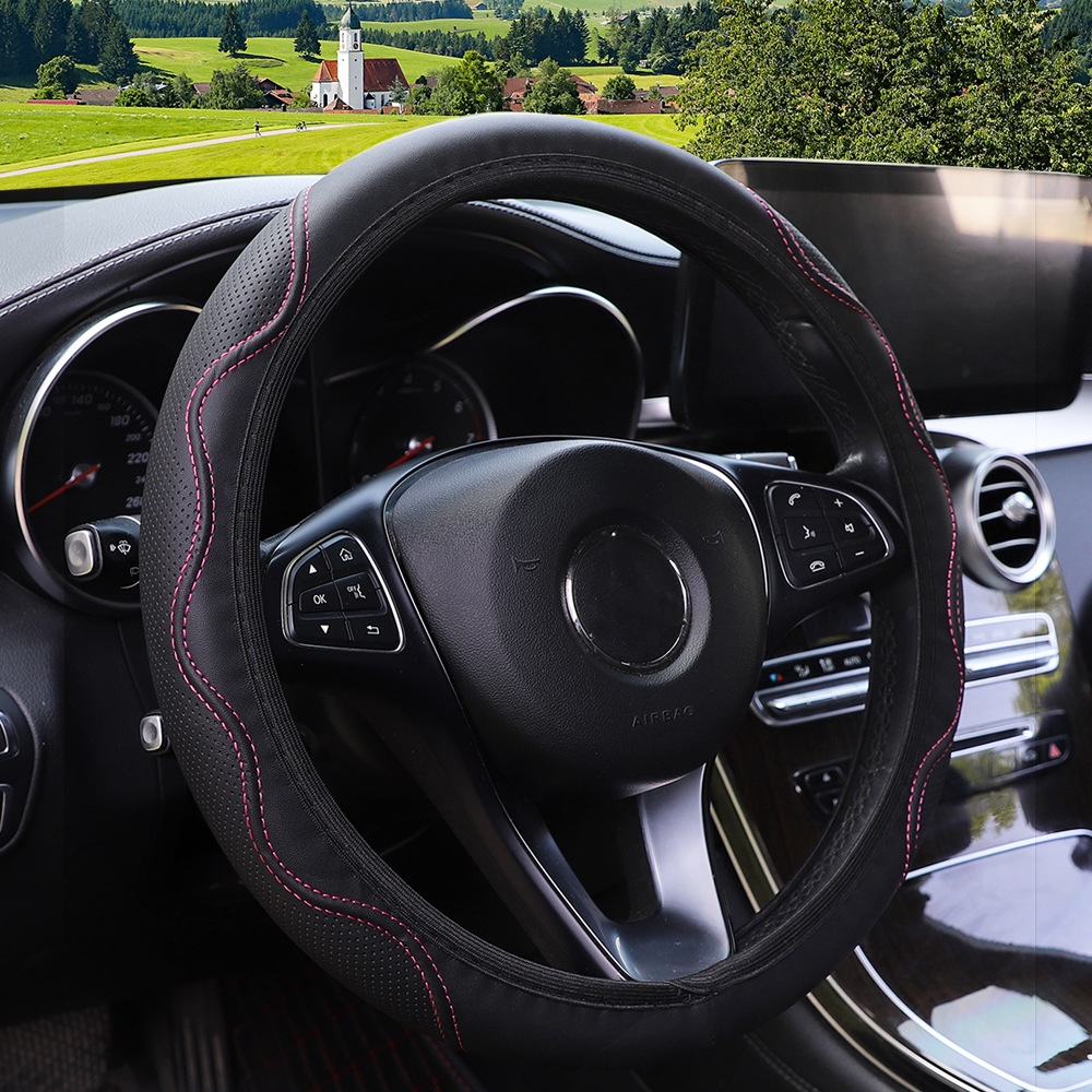 Fiber Leather Embossed Corrugated Elastic Stretch Steering Wheel Cover photo 7