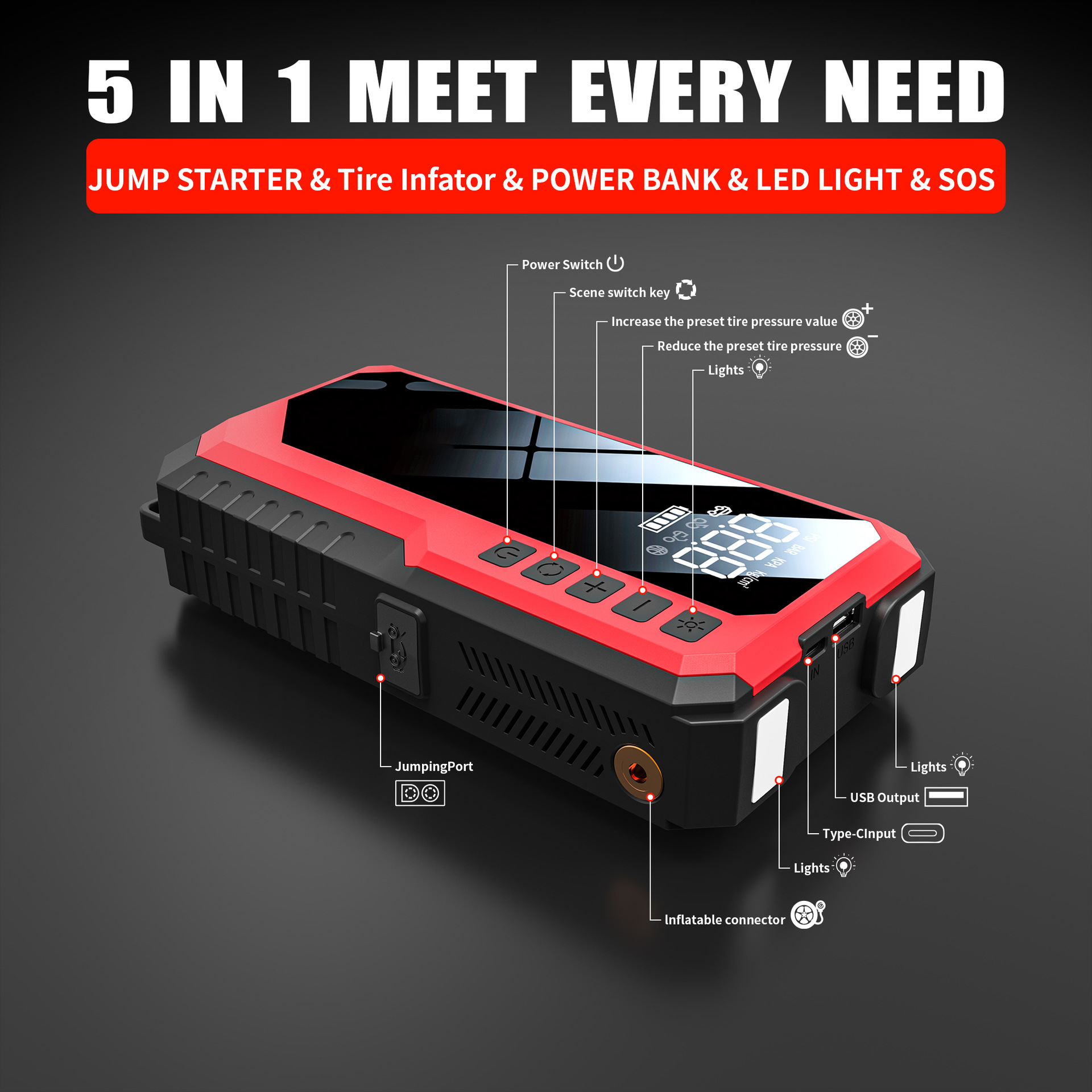 Automobile Emergency Starting Power Supply 12V Start-up And Inflation Integration photo 1