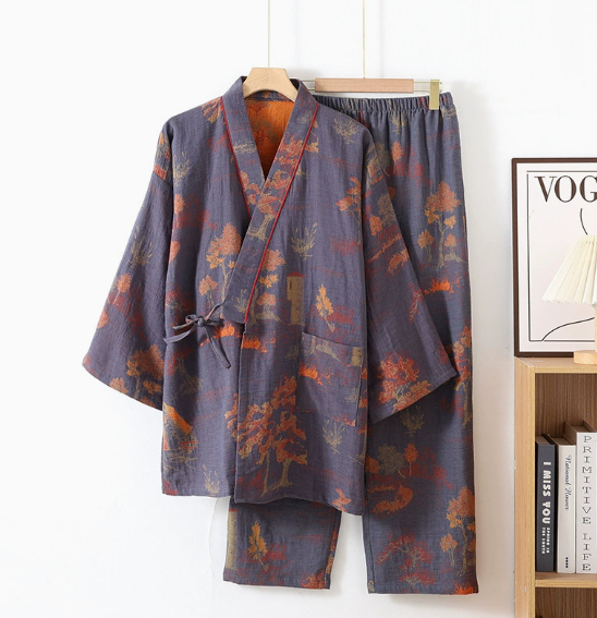 Japanese-style Pure Cotton Jacquard Kimono-style Pajama Robe For Couples photo 5
