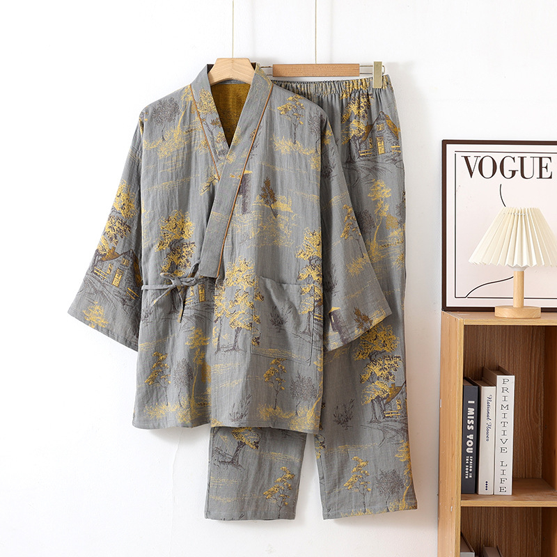 Japanese-style Pure Cotton Jacquard Kimono-style Pajama Robe For Couples photo 6