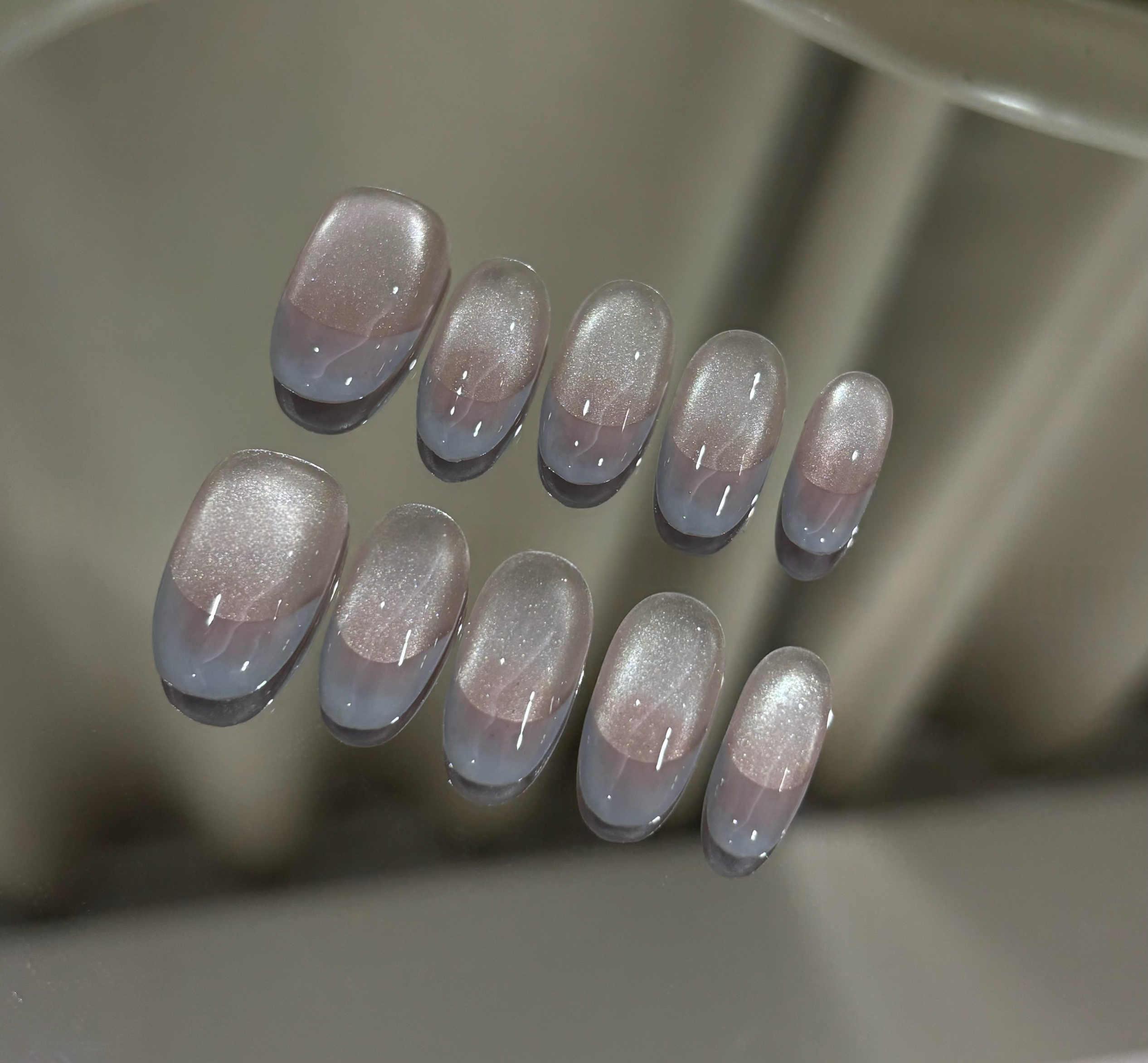 Milk-Blue French-Chic Handmade Nail Caps photo 3