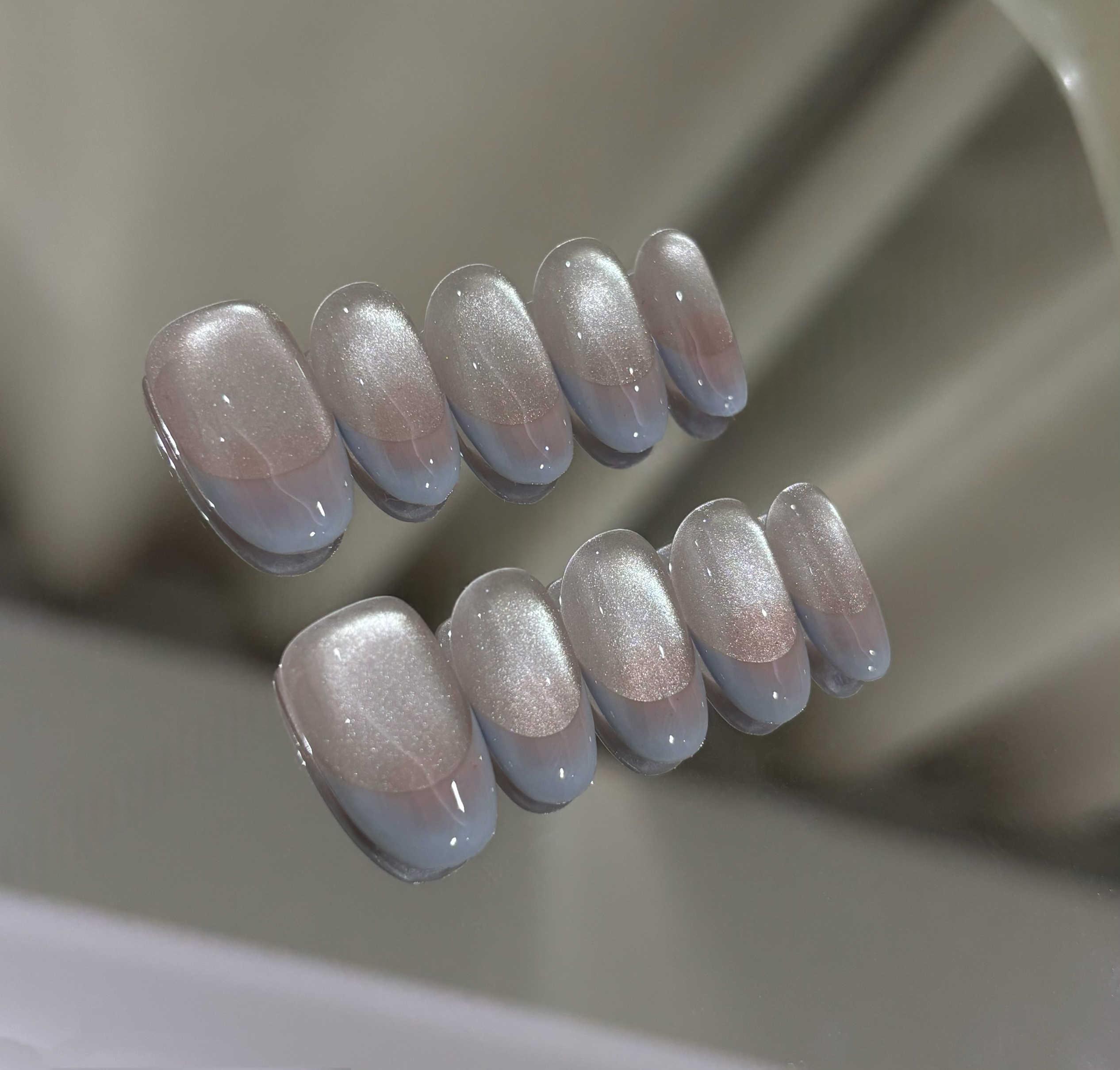 Milk-Blue French-Chic Handmade Nail Caps photo 2