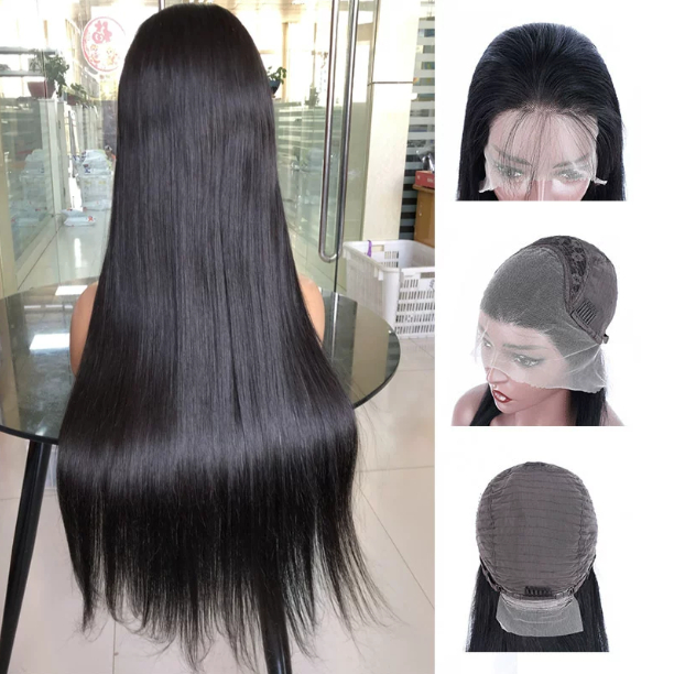 Long Straight Human Hair Full Lace Wig Can Be Tied Curled Or Dyed Wig Cap Style photo 1