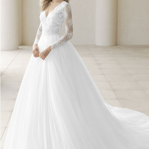 Elegant Lace Long Sleeve V-Neck Wedding Dress Bridal Gown With Delicate Detailing For Ceremony photo 4