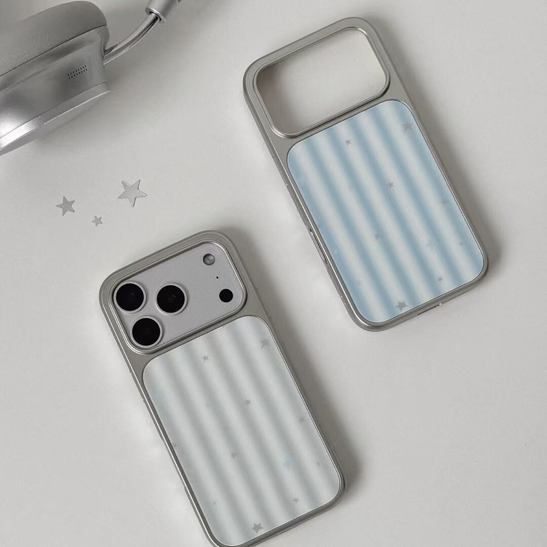 Striped Gray-white-blue Phone Case With White Stars photo 4