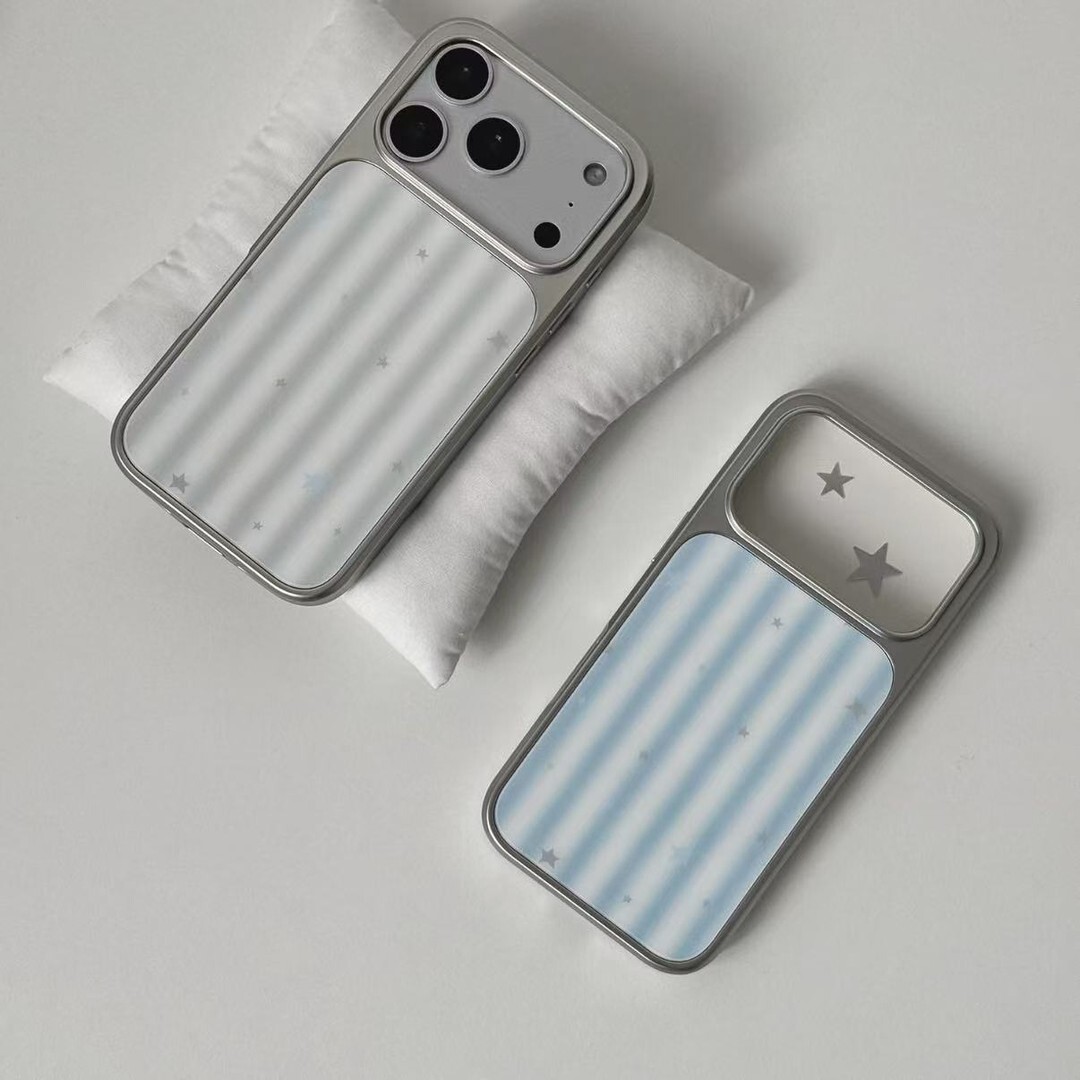 Striped Gray-white-blue Phone Case With White Stars photo 5