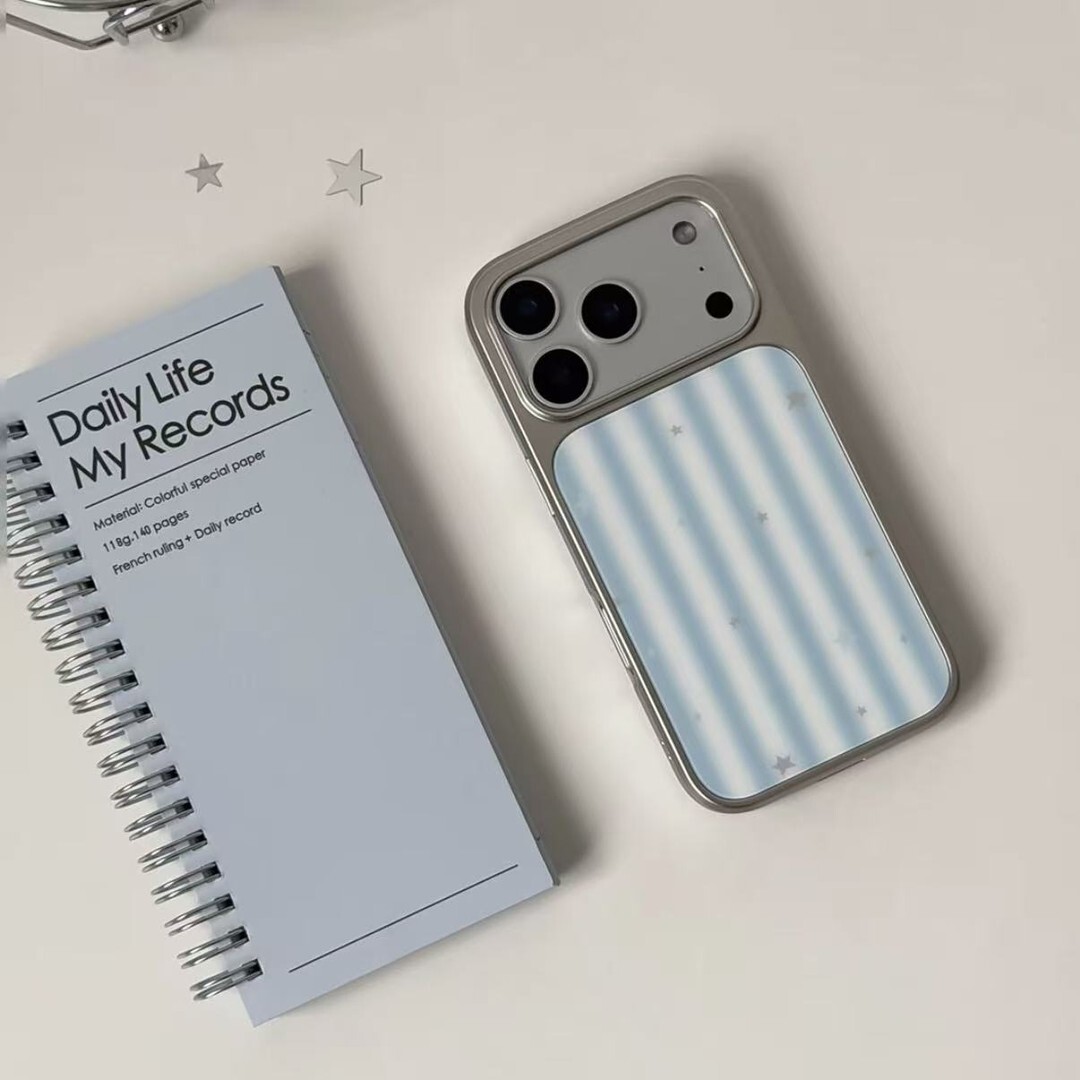 Striped Gray-white-blue Phone Case With White Stars photo 2
