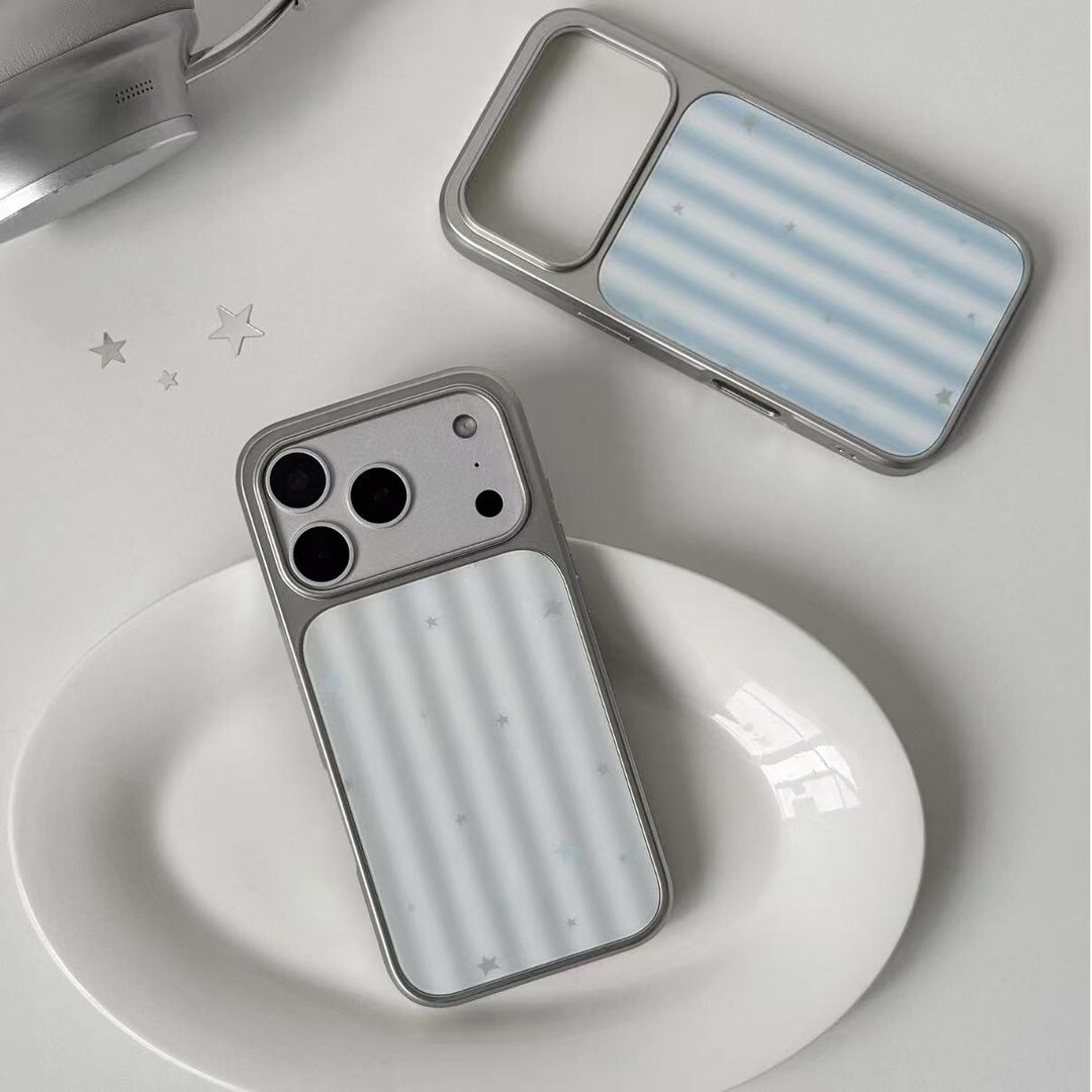 Striped Gray-white-blue Phone Case With White Stars photo 1
