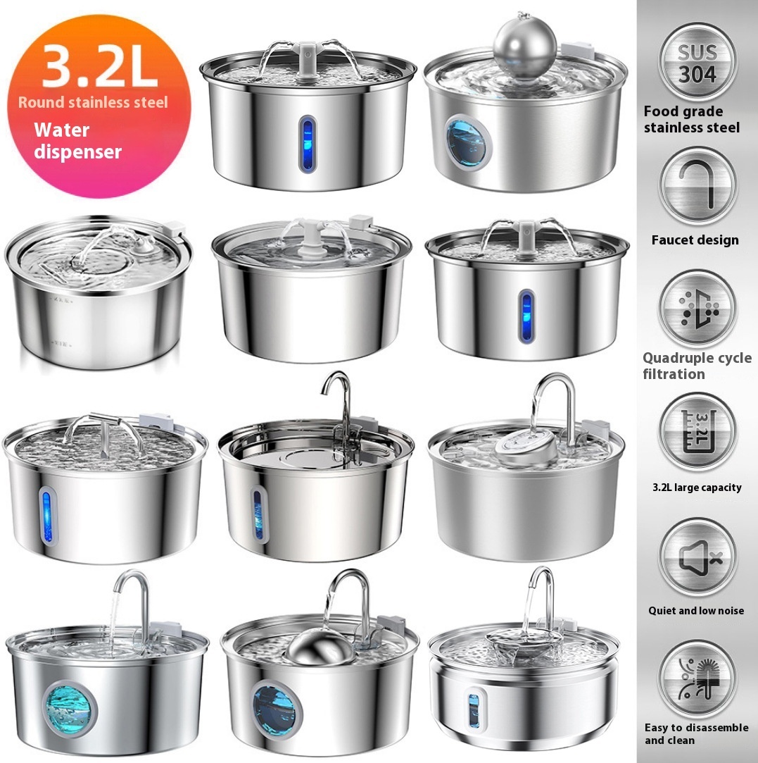 All Stainless Steel Pet Water Dispenser Round Runway Type Large Capacity Dogs And Cats Water Dispenser photo 1