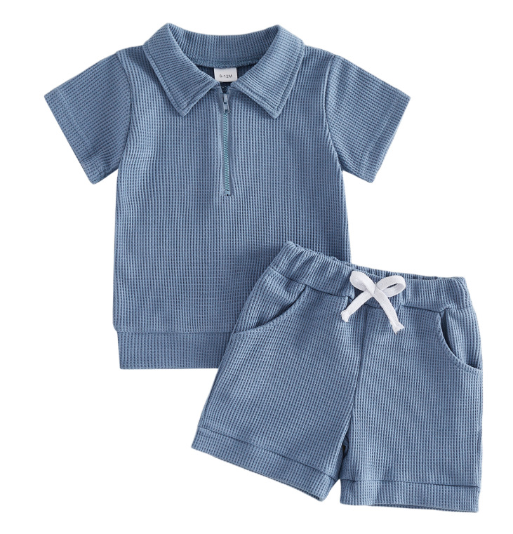 Boys And Girls Two-piece Set With A Lapel Collar And Shorts photo 2