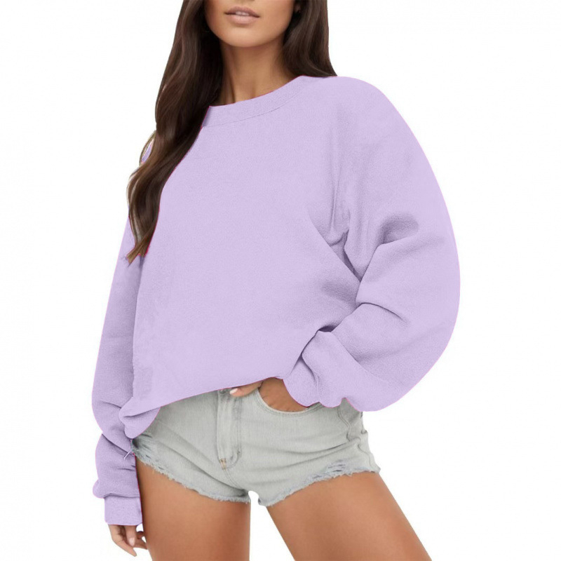 Womens Fleece-lined Crew-neck Casual Loose-fitting Top photo 3