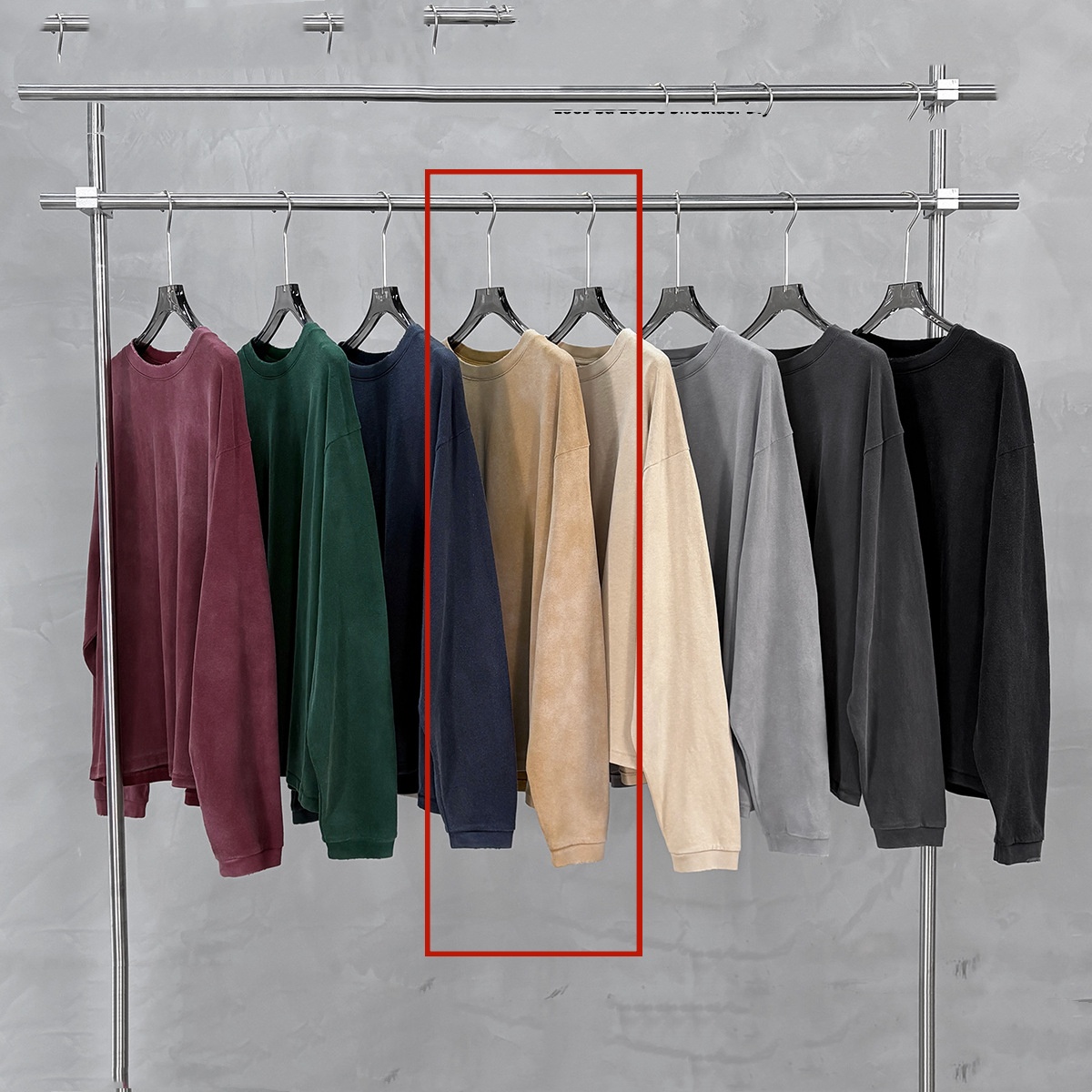 Mens Fallwinter Long-sleeve Pure Cotton Vintage Washed Loose-fit Drop-shoulder Top photo 7