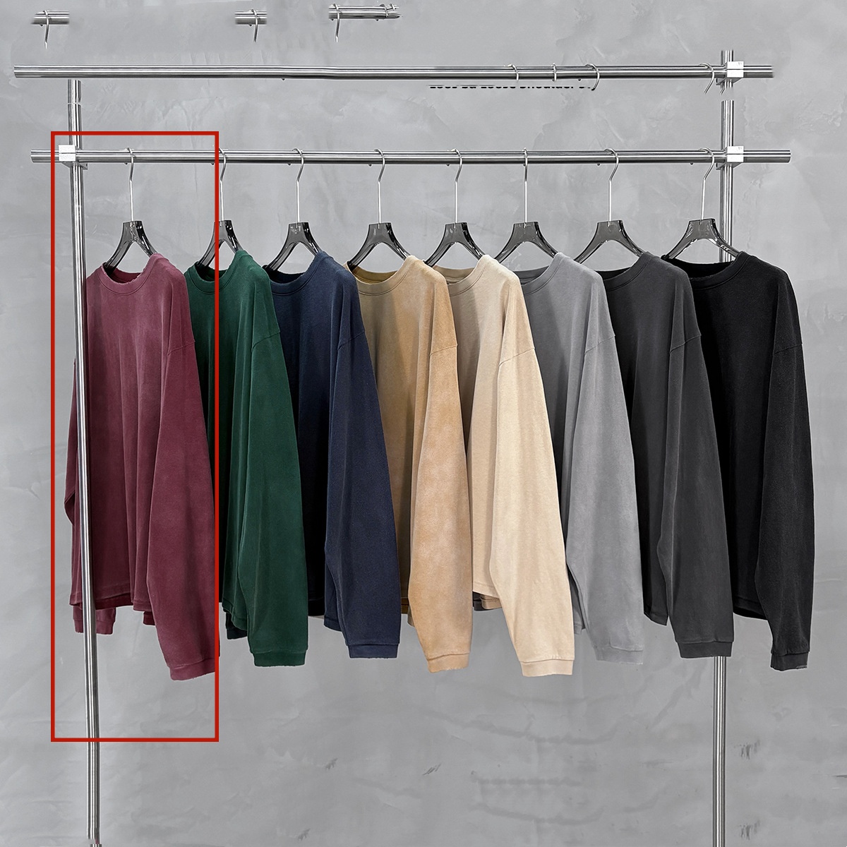 Mens Fallwinter Long-sleeve Pure Cotton Vintage Washed Loose-fit Drop-shoulder Top photo 2