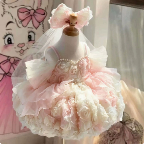 Blue Three-dimensional Floral Birthday Dress For Little Girls Performances photo 2