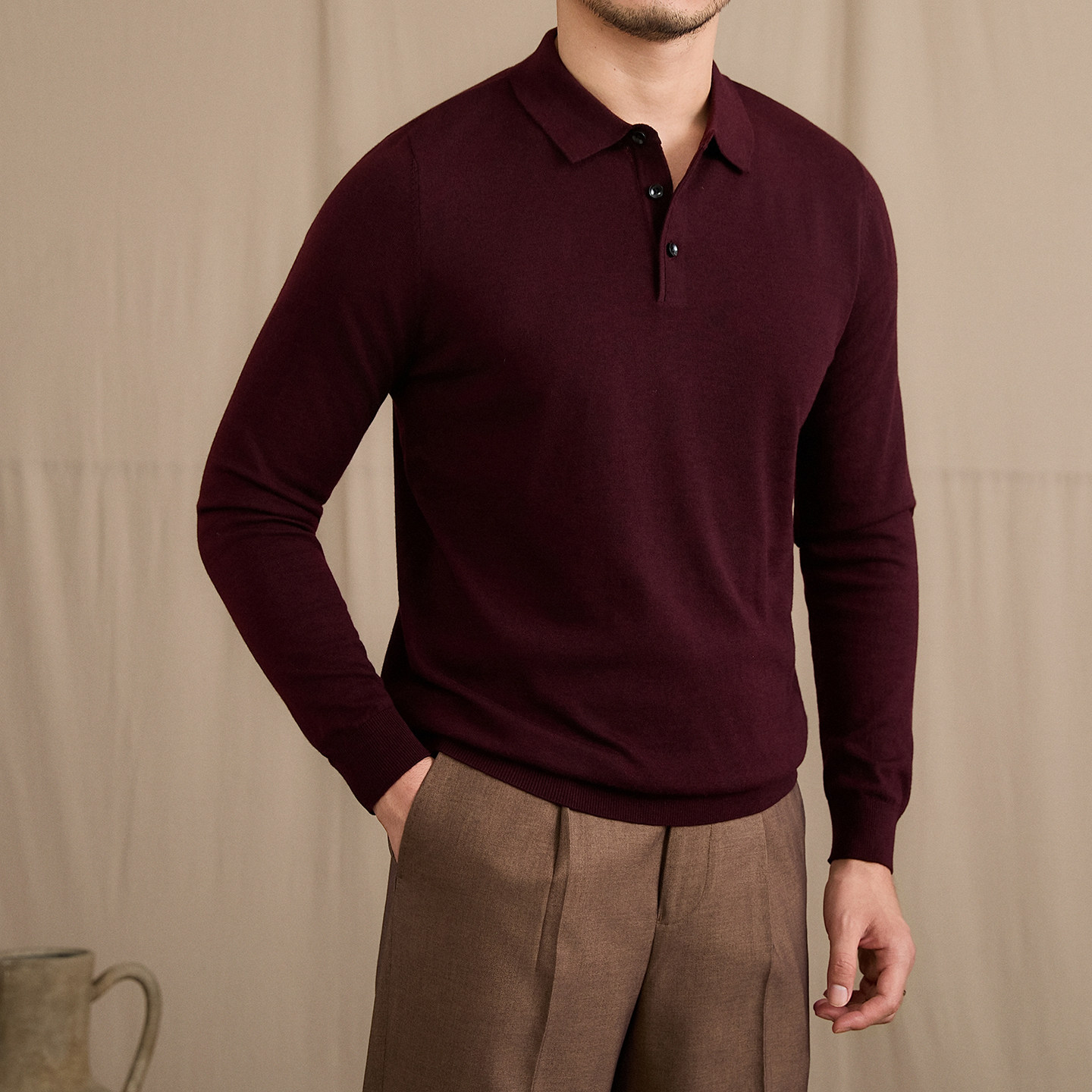Retro Slim-Fit Polo Shirt Warm Wool Top For Fall And Winter photo 7