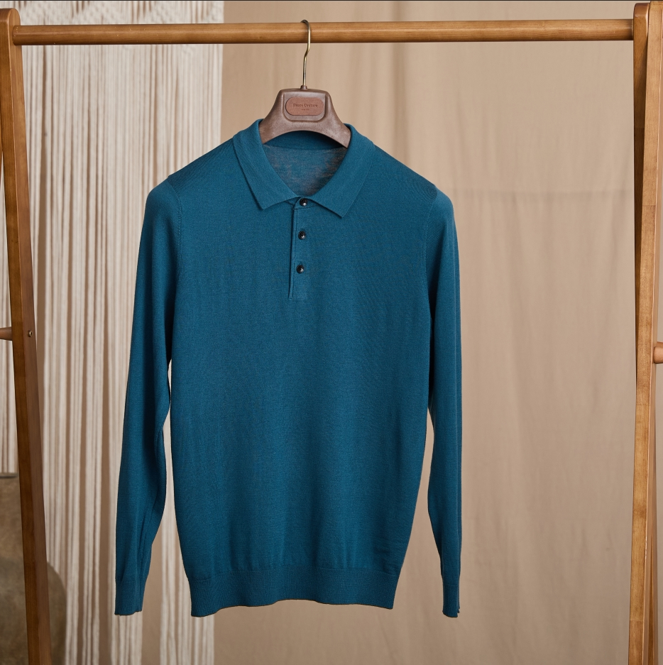 Retro Slim-Fit Polo Shirt Warm Wool Top For Fall And Winter photo 3