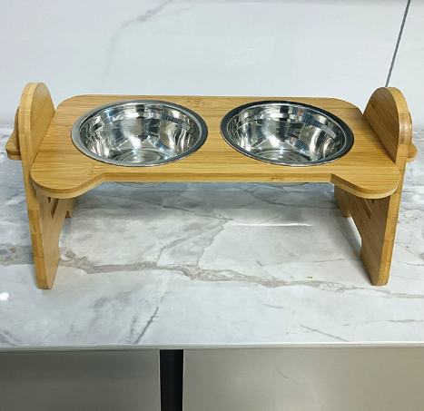 Wooden Dog Bowl Riser Adjustable Cat And Dog Food Bowl Stand Bamboo Pet Feeding Tray Rack photo 6