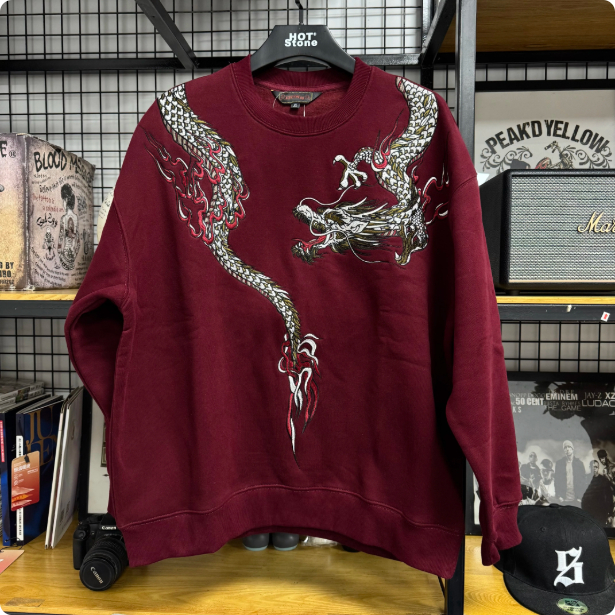 Mens Loose-Fit Sweatshirt With Dragon Embroidery And Round Neck photo 3