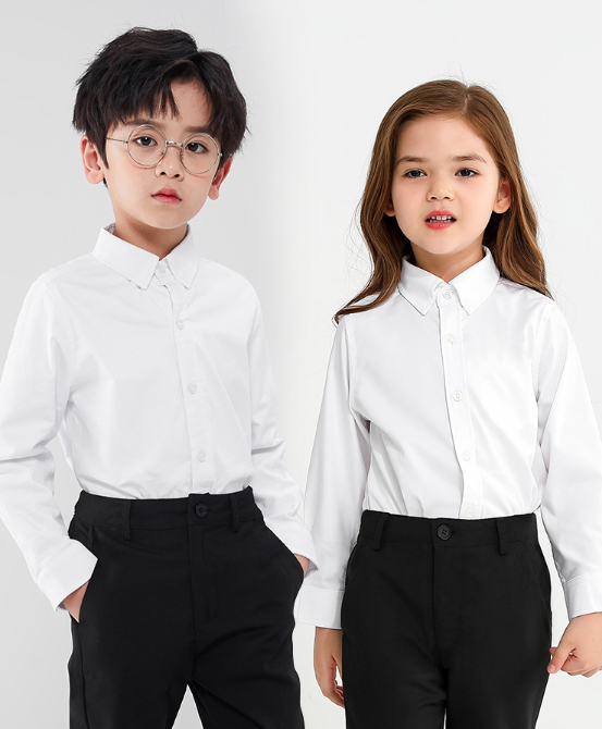 Cotton Long-sleeved White Shirt For Boys And Girls photo 5