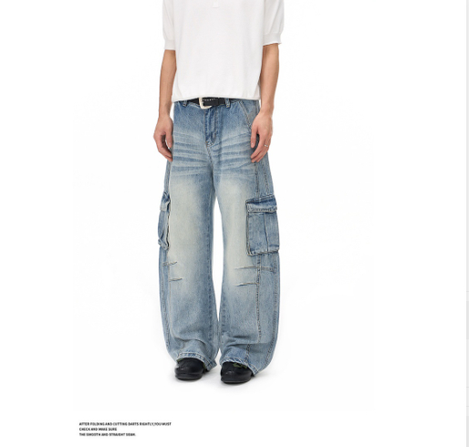 American-style High-street Three-dimensional Pocket Bootcut Jeans photo 5