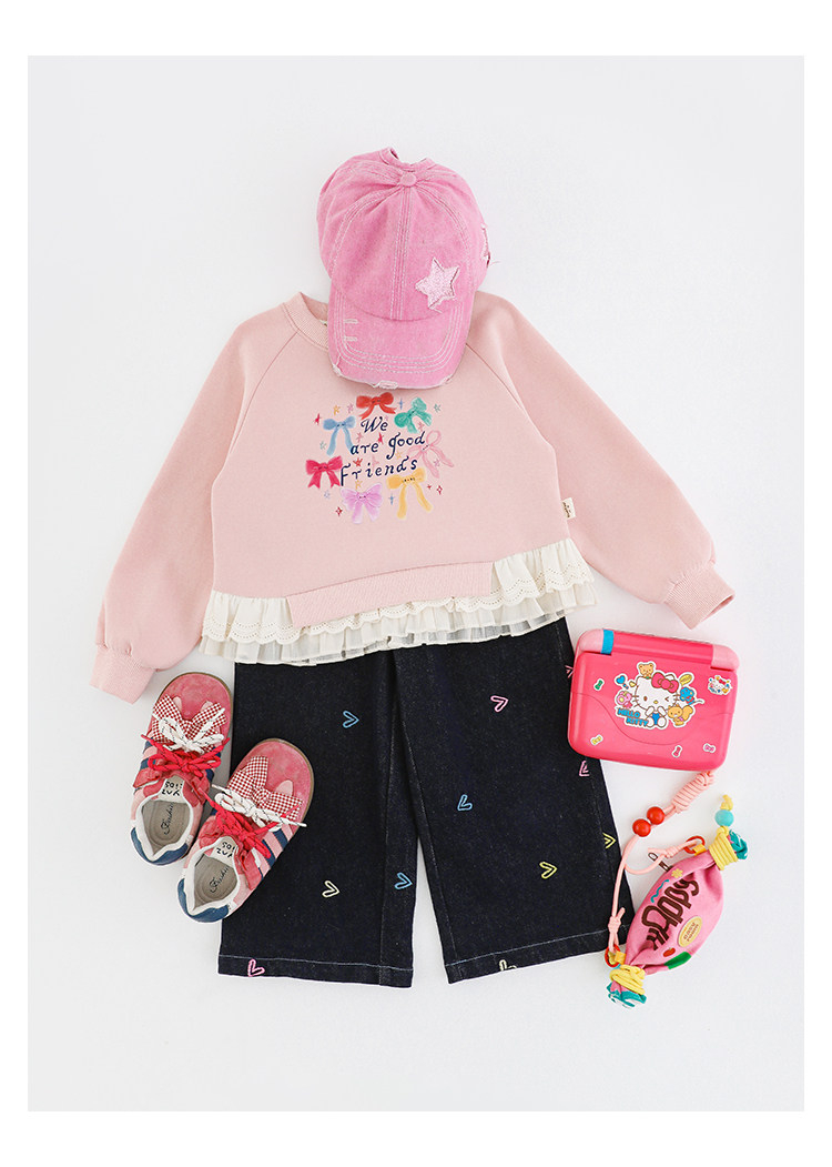 Cartoon-print Cotton Top With A Ruffled Hem And Lace Paneling Sweatshirt photo 4