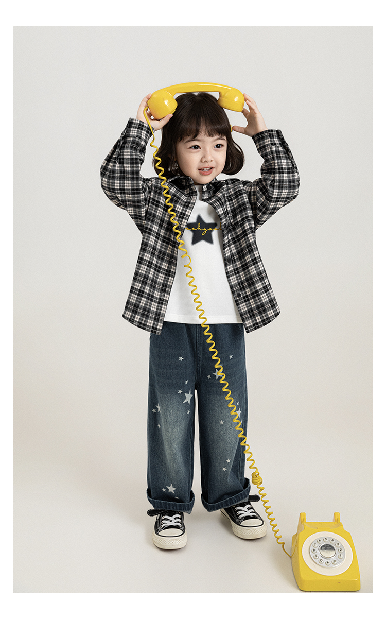 Girls' Wide-leg Multicolor Denim Jeans With Star Print photo 4