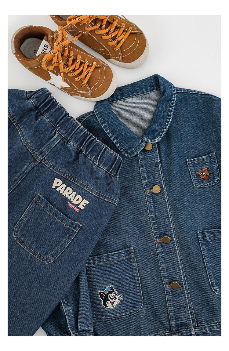 Children's Cartoon Embroidered-pocket Washed Denim Jacket photo 3