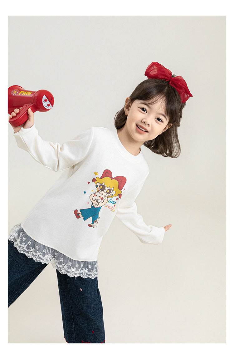 Girl's Printed Lace-trimmed Cotton Pullover photo 5