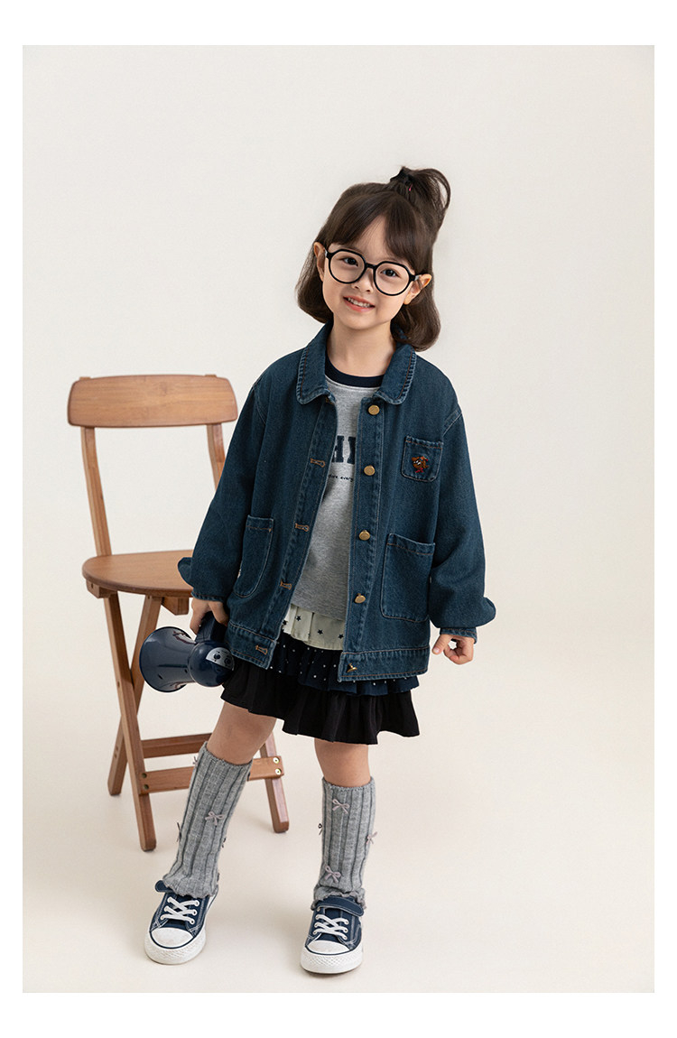 Children's Cartoon Embroidered-pocket Washed Denim Jacket photo 4