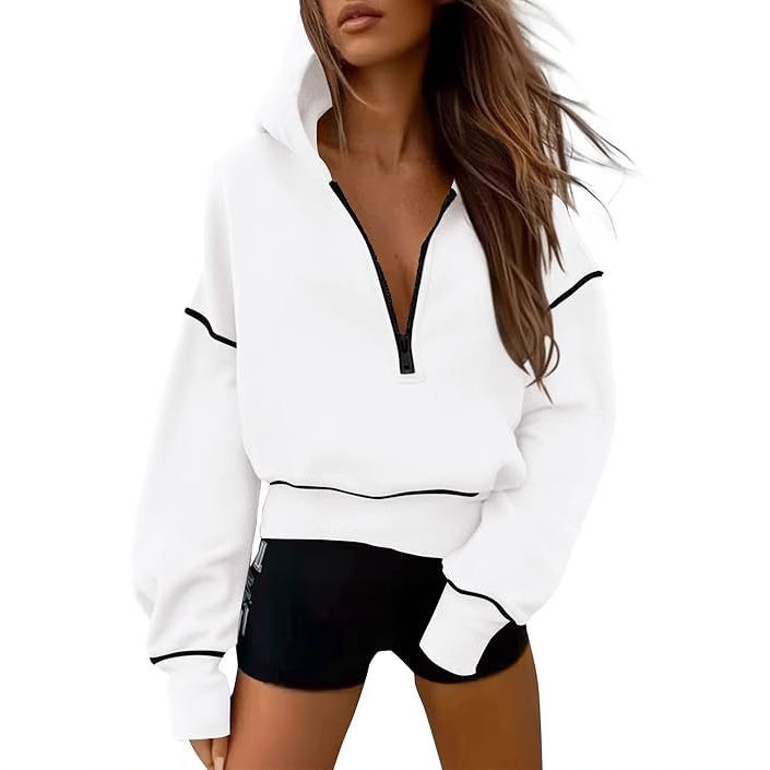 Women's Hooded Long-sleeved Sweater Half Zipper photo 1