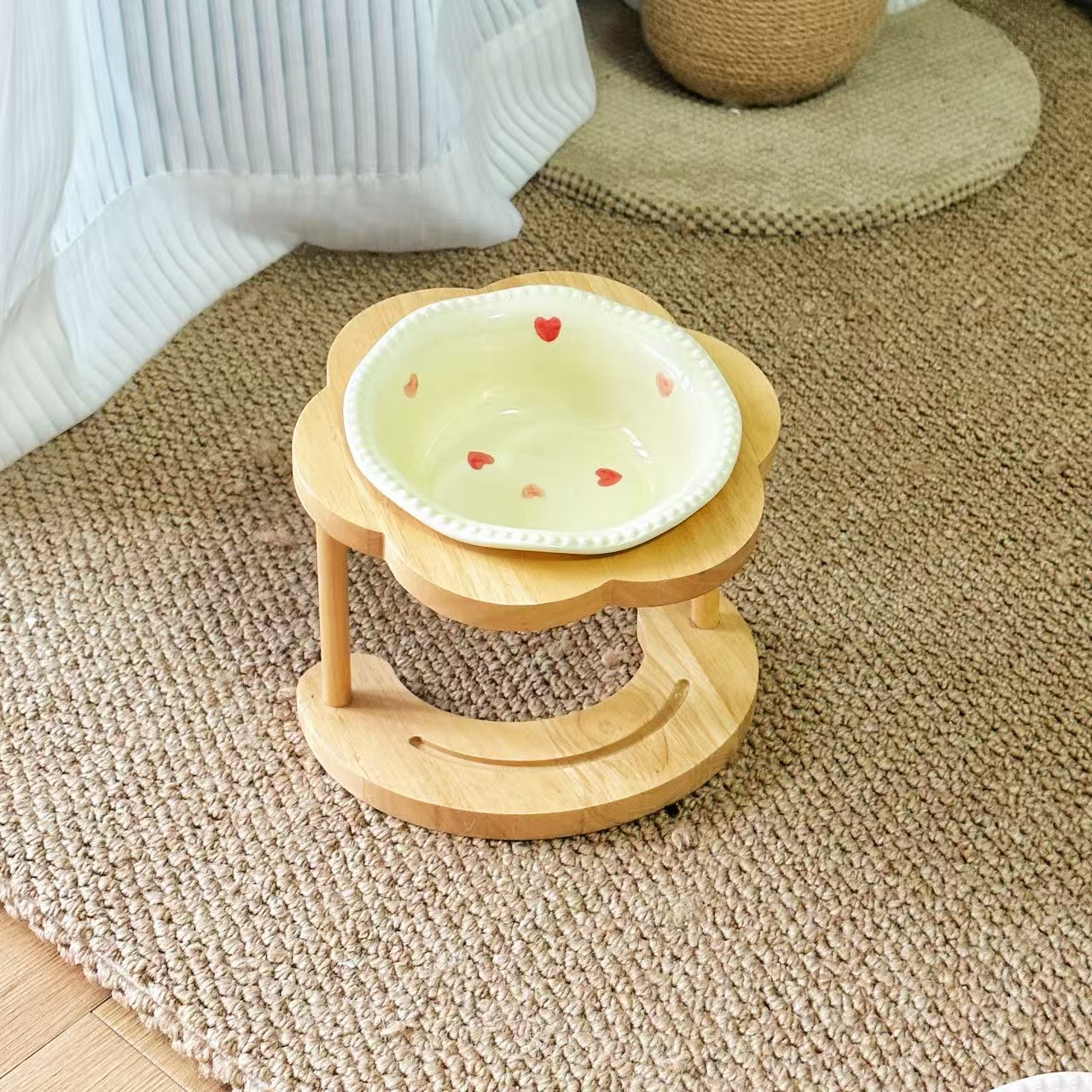 Ceramic Elevated Wooden Stand Pet Bowl Tip-resistant photo 5