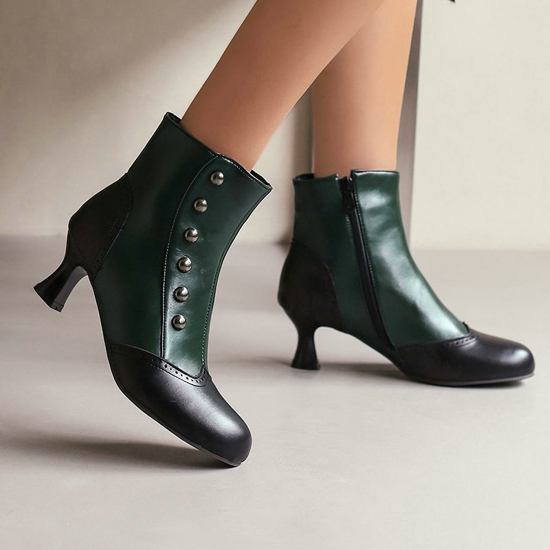 Women's Studded, Color-blocked Block-heeled Ankle Boots photo 1