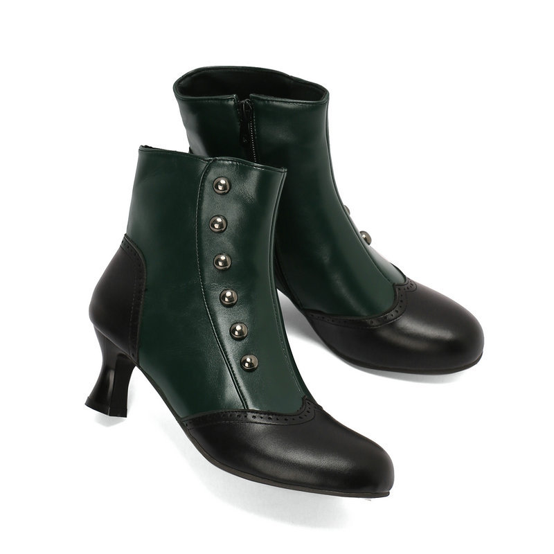 Women's Studded, Color-blocked Block-heeled Ankle Boots photo 2