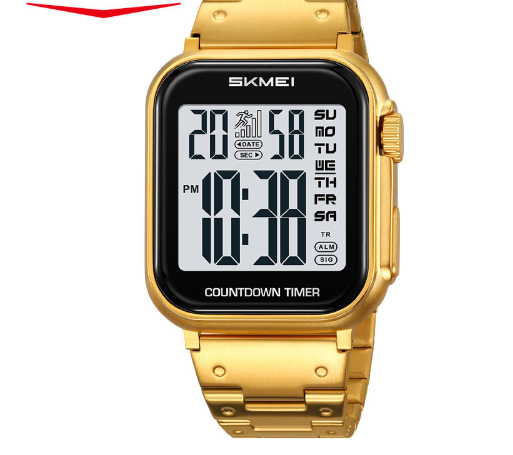 Mens Fashionable Steel-band Watch With Alarm Dual Time Waterproof And A Square Digital Display photo 2