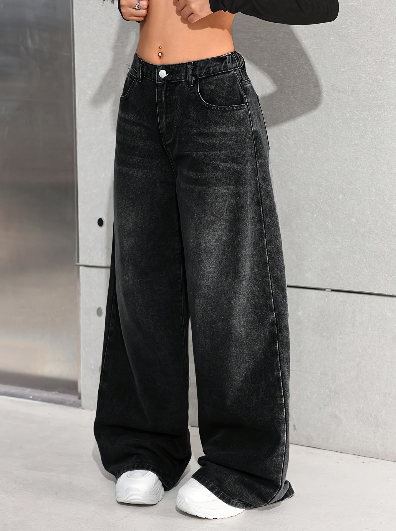 European And American Wide-leg Elastic High-waist Jeans photo 3