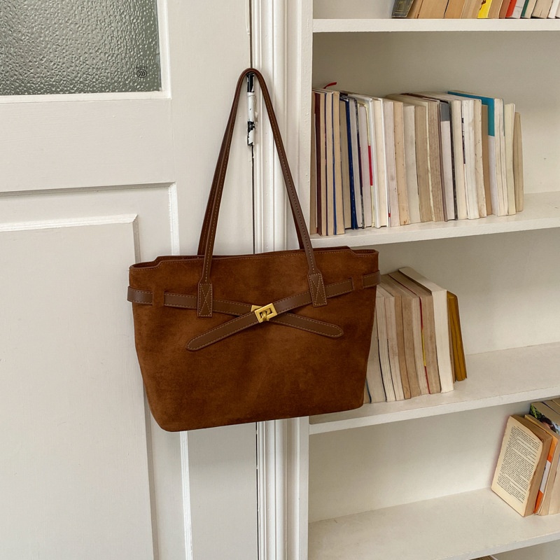 Vintage Suede Patchwork Large Shoulder Tote Bag photo 4