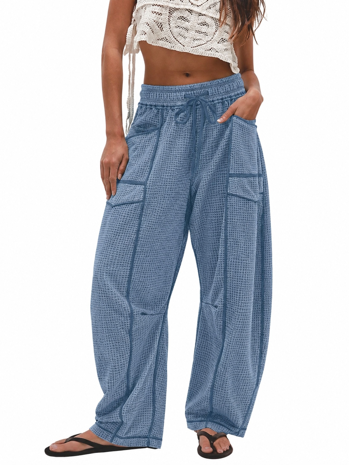 Women's Casual Drawstring Loose Wide-leg Pants photo 6