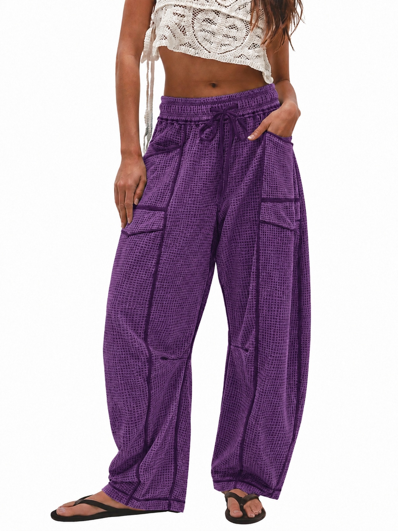 Women's Casual Drawstring Loose Wide-leg Pants photo 5