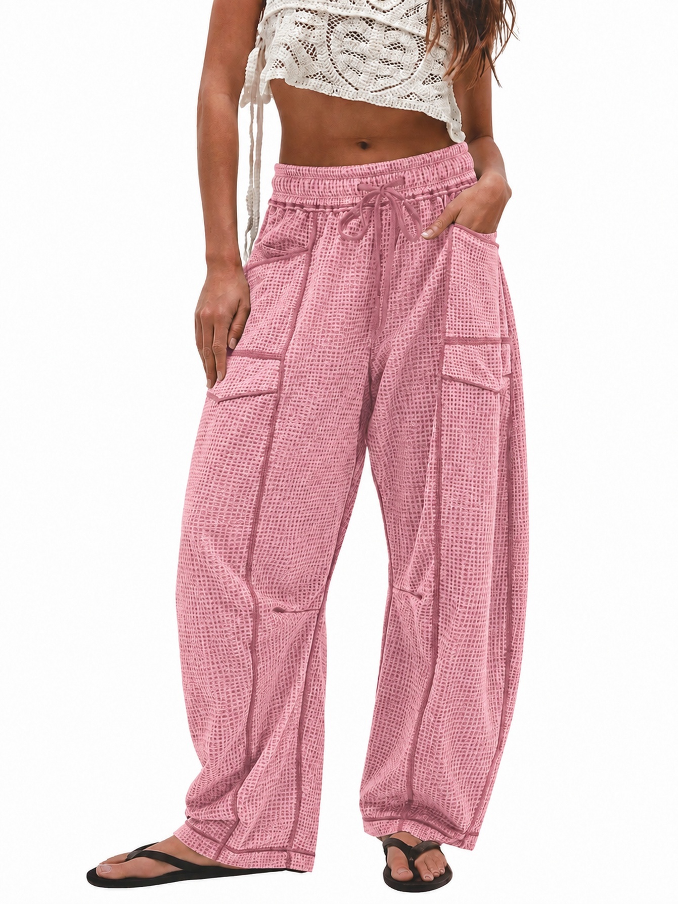 Women's Casual Drawstring Loose Wide-leg Pants photo 3