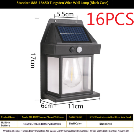Outdoor Solar Tungsten Wall Light With Motion Sensor IP65 Waterproof LED Safety Light For Patio Outdoor Deck Porch Barn Garage photo 3