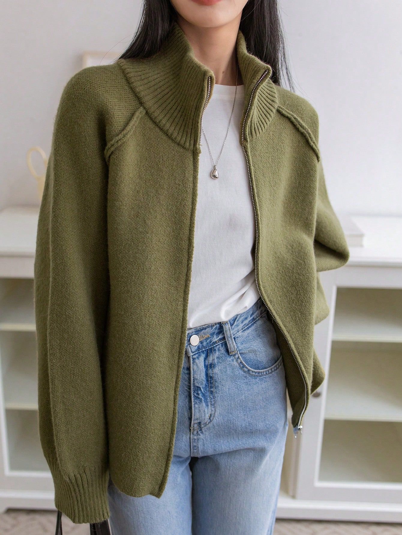 Solid Color Relaxed Style Sweater Coat photo 2
