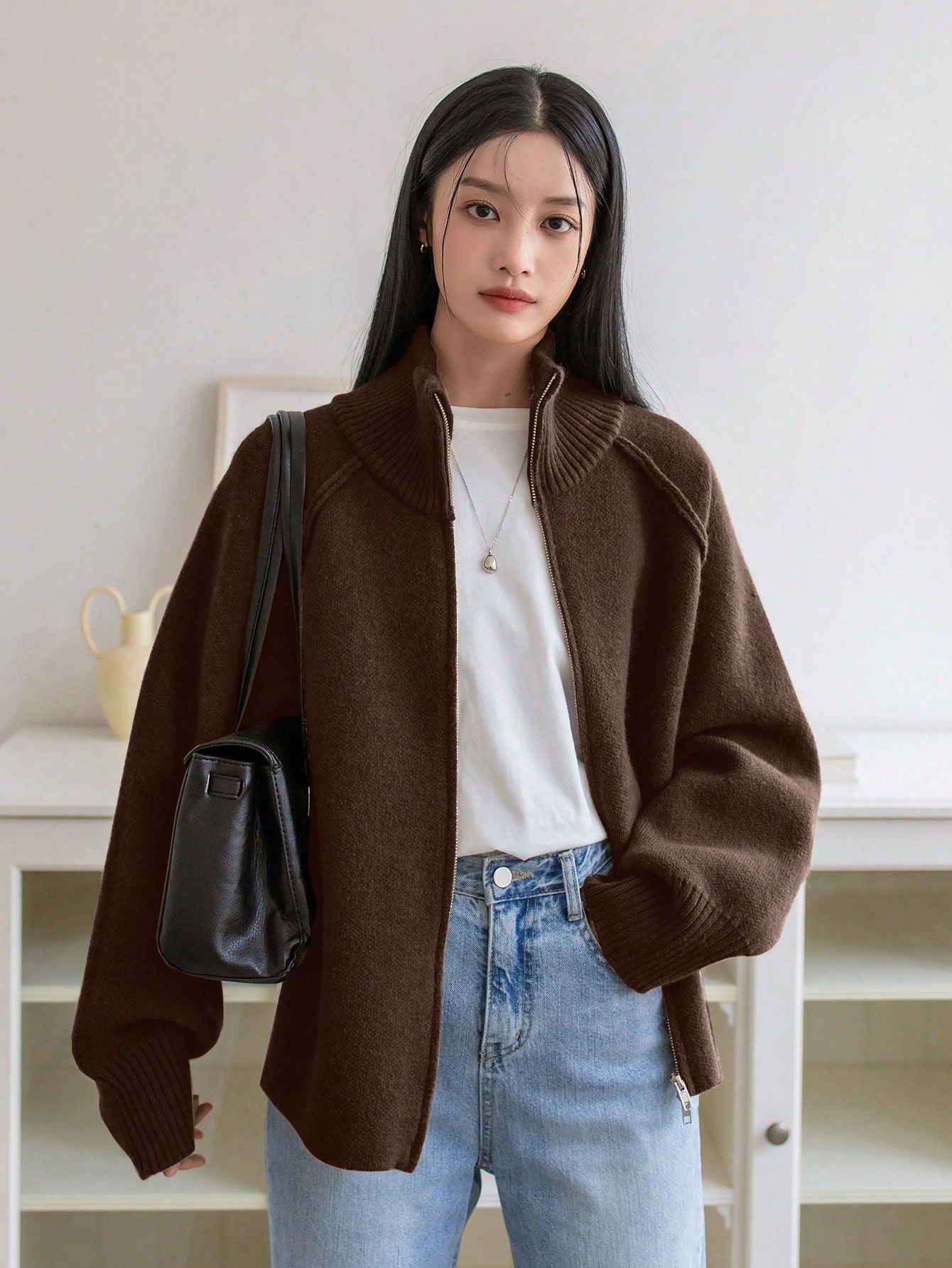 Solid Color Relaxed Style Sweater Coat photo 6