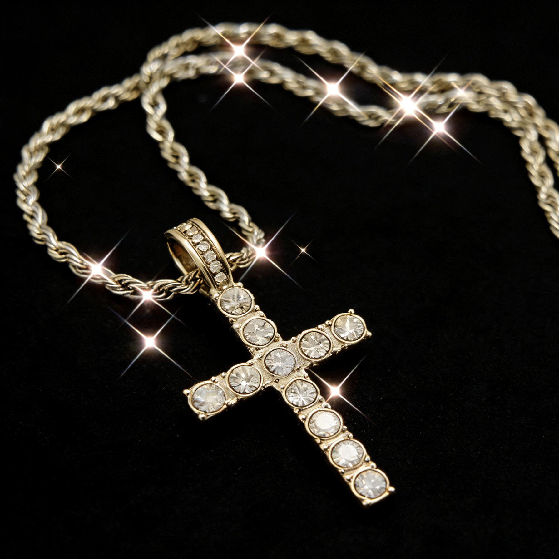 Rhinestone Cross Pendant Necklace With Tennis Chain photo 2